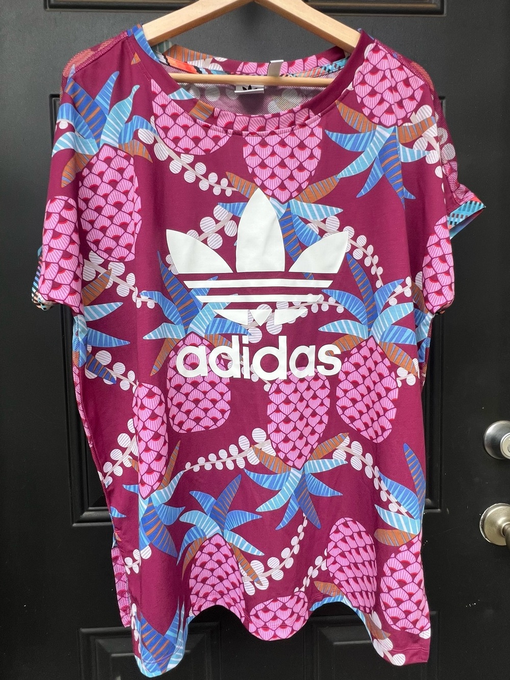 Adidas Farm Rio Trefoil Graphic Tropical Print Tee - Magenta & Pink Sheer Back
